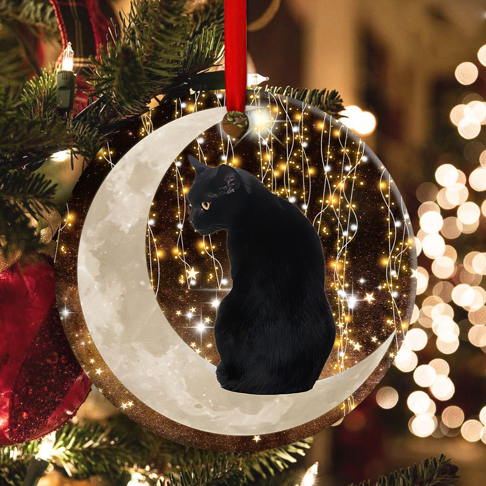 Black Cat And Moon Bright – Circle Ornament