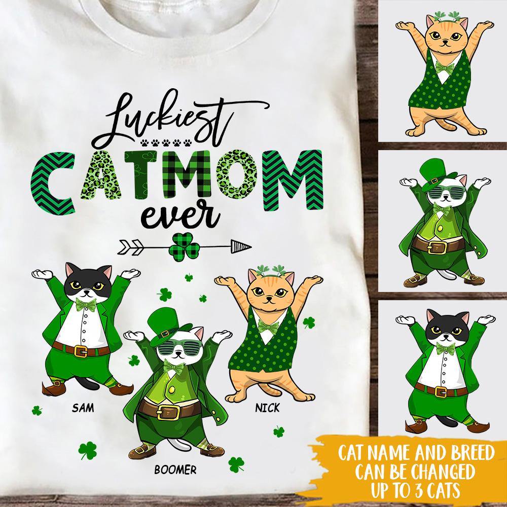 Cat Custom T Shirt St Patrick’S Day Luckiest Cat Mom Ever Personalized Gift