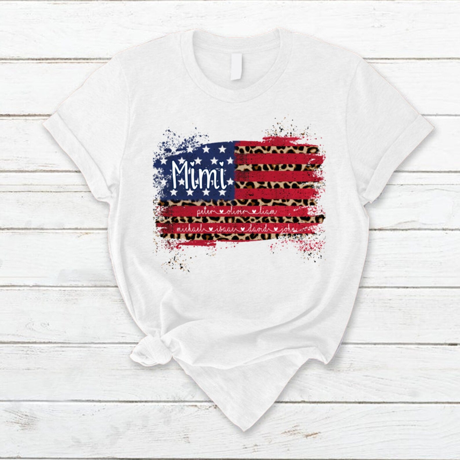 Personalized Grandma Shirt, Custom 4Th Of July Mimi Usa Flag With Grandchild Names