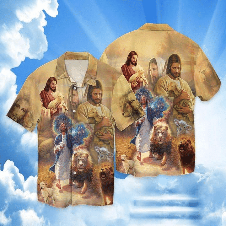 Jesus Lion Lamb Galaxy Hawaiian Shirt
