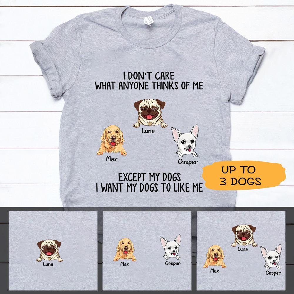 Dogs Shirt Personalized Names And Breeds I Don’T Care What Anyone Thinks Of Me Except My Dogs