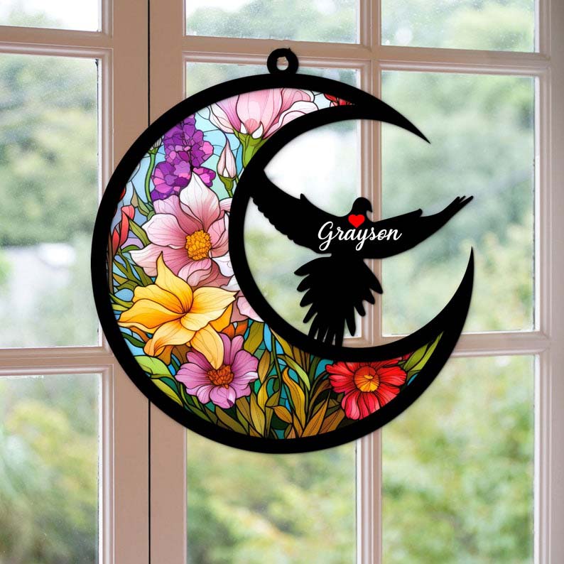 Pigeon Bird Pattern – Pet Memorial Gift – Personalized Window Hanging Suncatcher Ornament