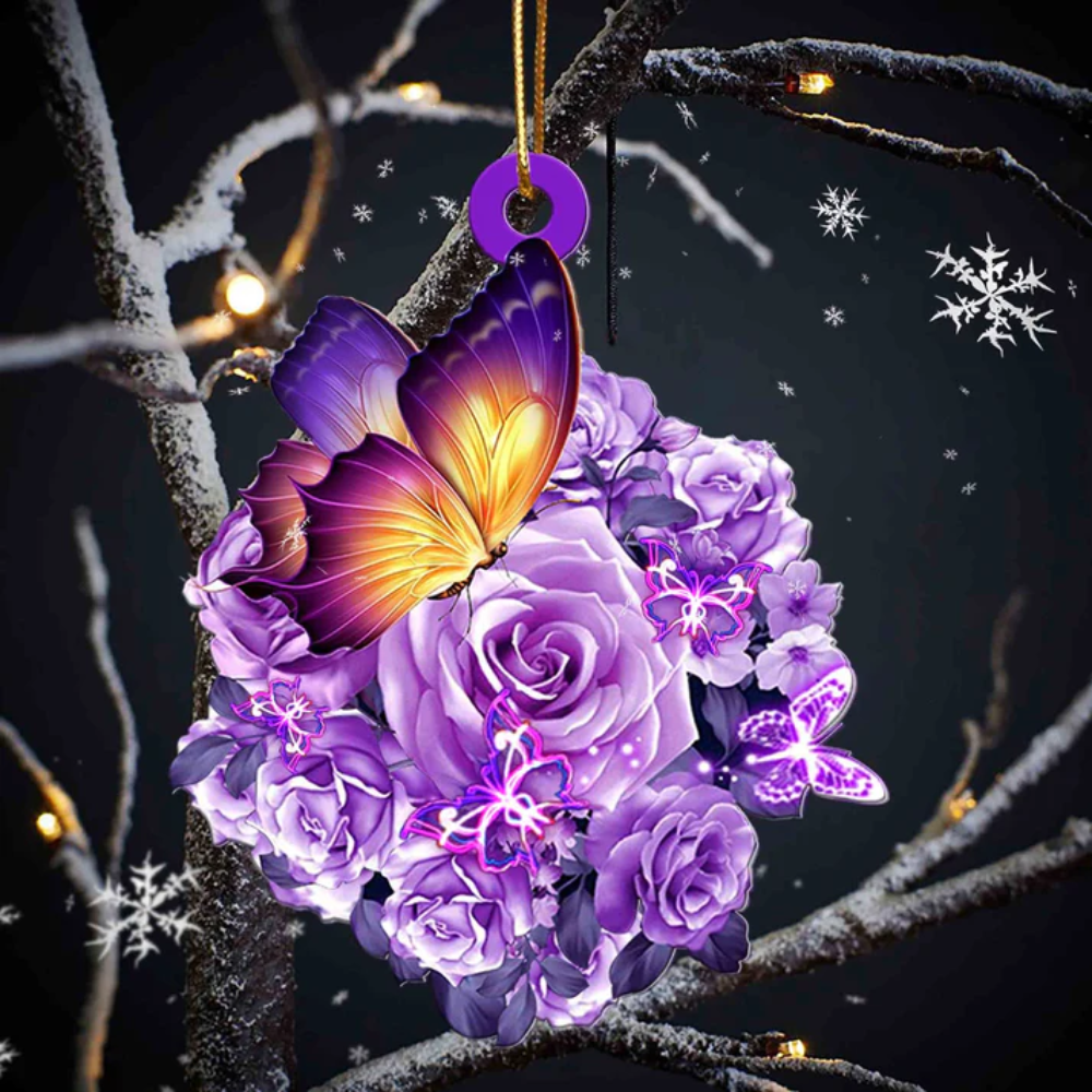 Butterfly Purple Rose Ornament – Gift For Butterfly Lover