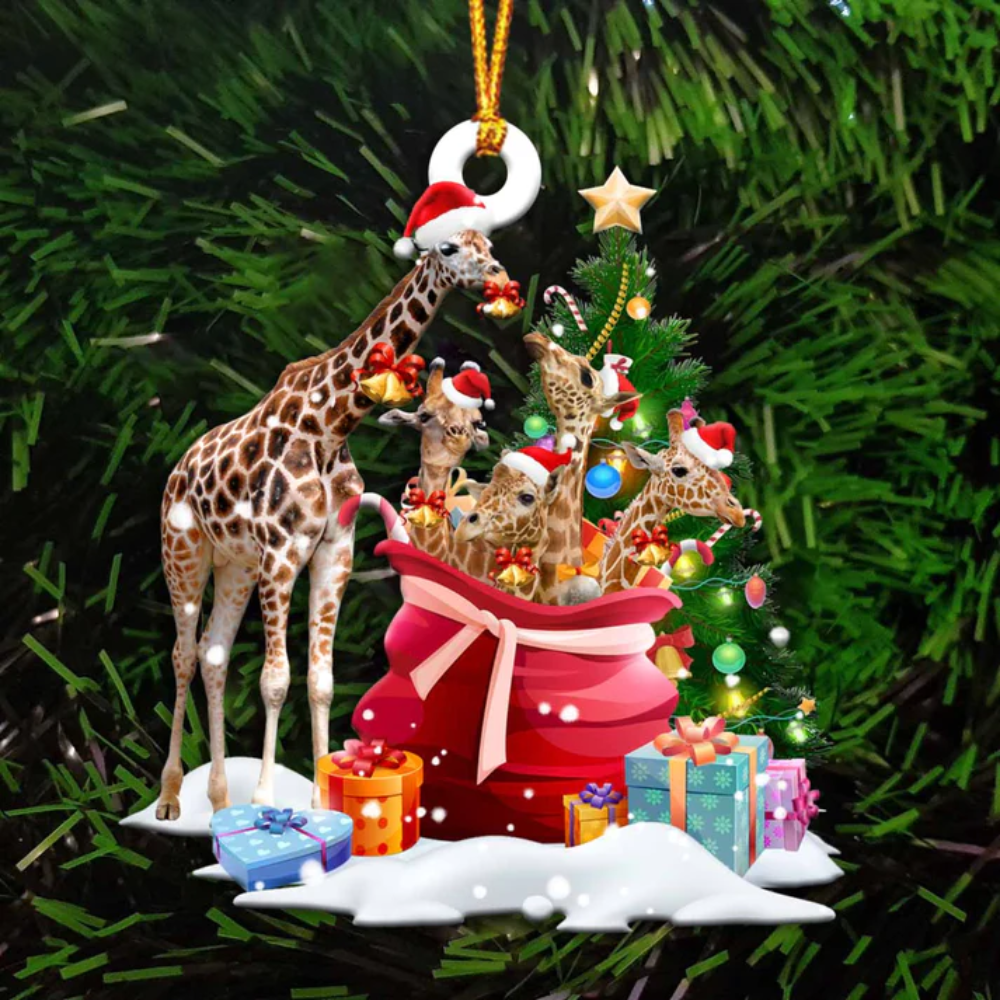Giraffe And Gift Bags Ornament